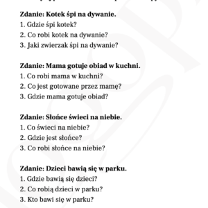 Odpowiedz na pytania do zdań, łatwe